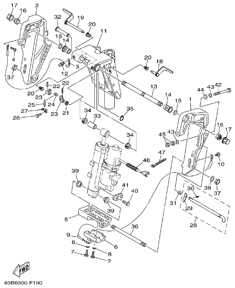 Yamaha 40VMHO, 40VEO, 40YETO BRACKET 1 parts diagram
